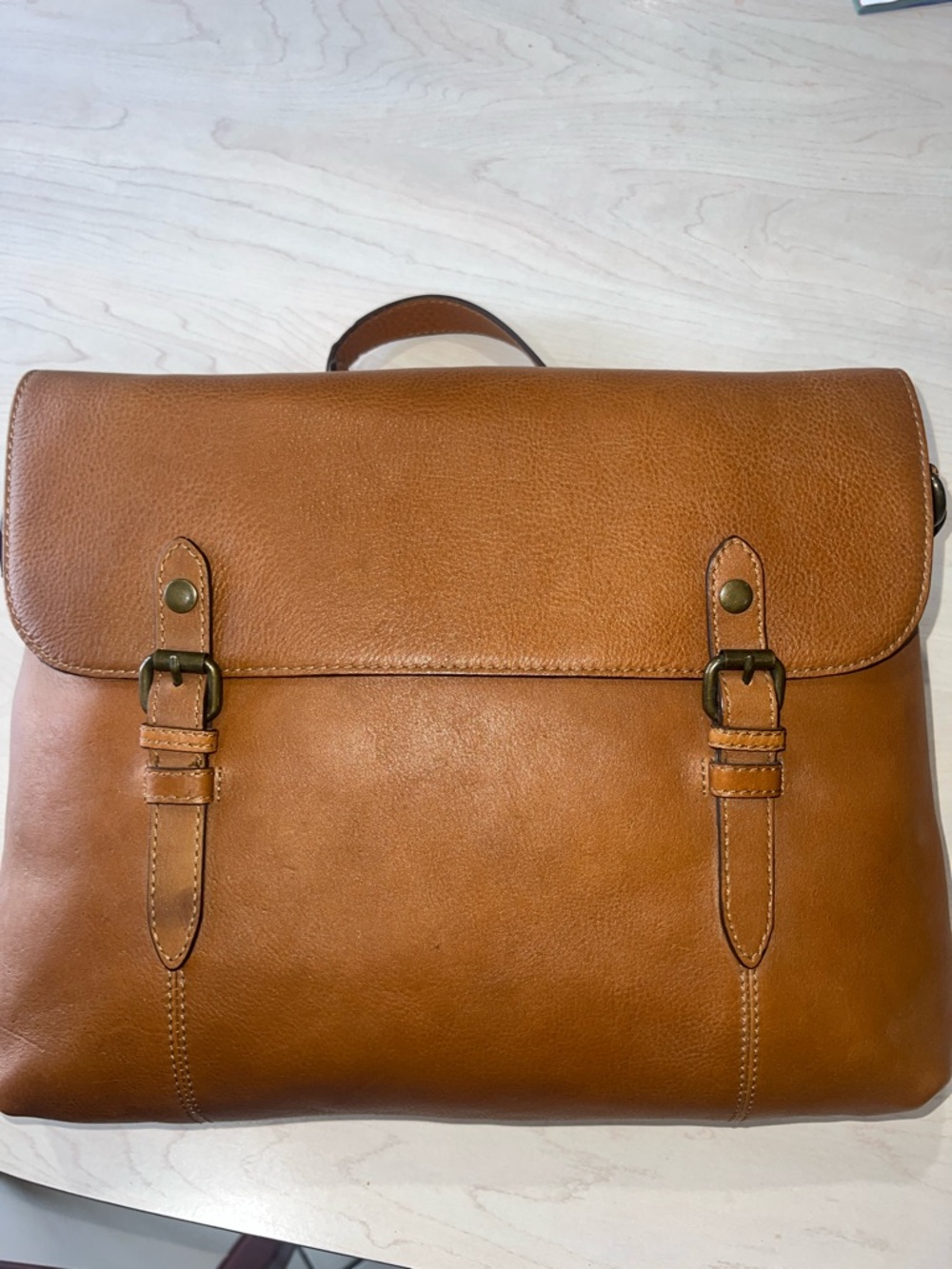 NWOT Zara Man Tan Leather Briefcase Messenger Bag